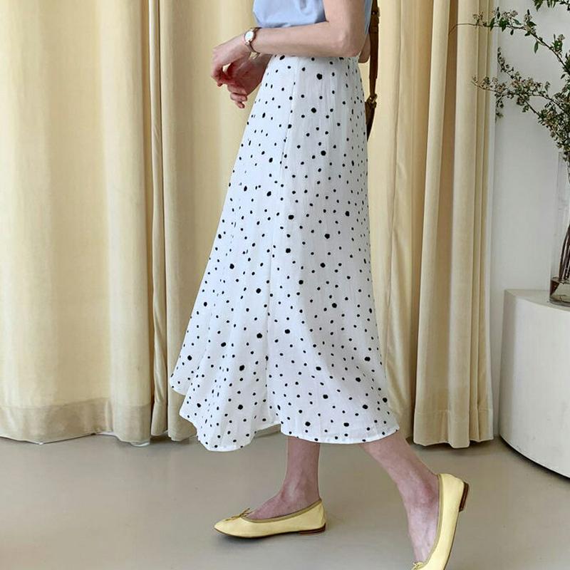 ドットフレアスカート・全3色・t55465 レディース 【sk】【スカート ロング ロングスカート ドット 柄 Aライン 体型カ
