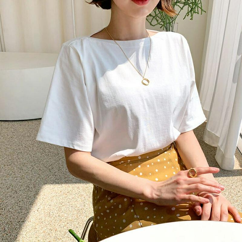ボートネック半袖Tシャツ・全5色・b55483 レディース 【tops】【トップス Tシャツ 半袖 ハーフスリーブ ボートネック