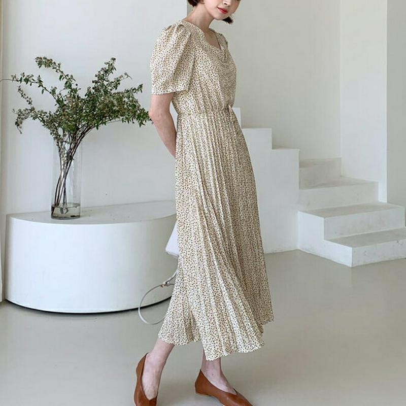 花柄ドロストプリーツワンピース・全2色・t55463 レディース 【ops】【ワンピース ロング ロングワンピース 半袖 ハーフ