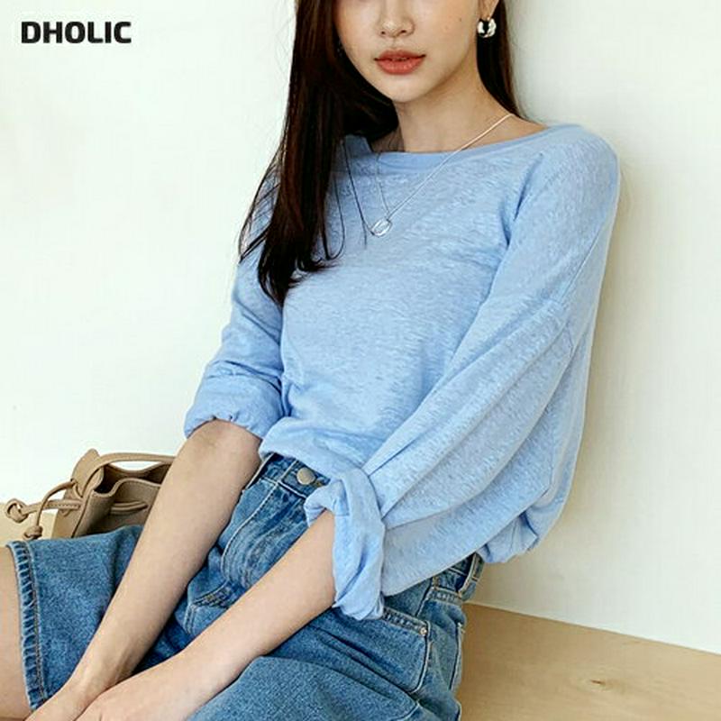 リネンルーズTシャツ・全7色・t55458 レディース 【tops】【トップス Tシャツ ロンT 長袖 リネン 単色 無地 シン