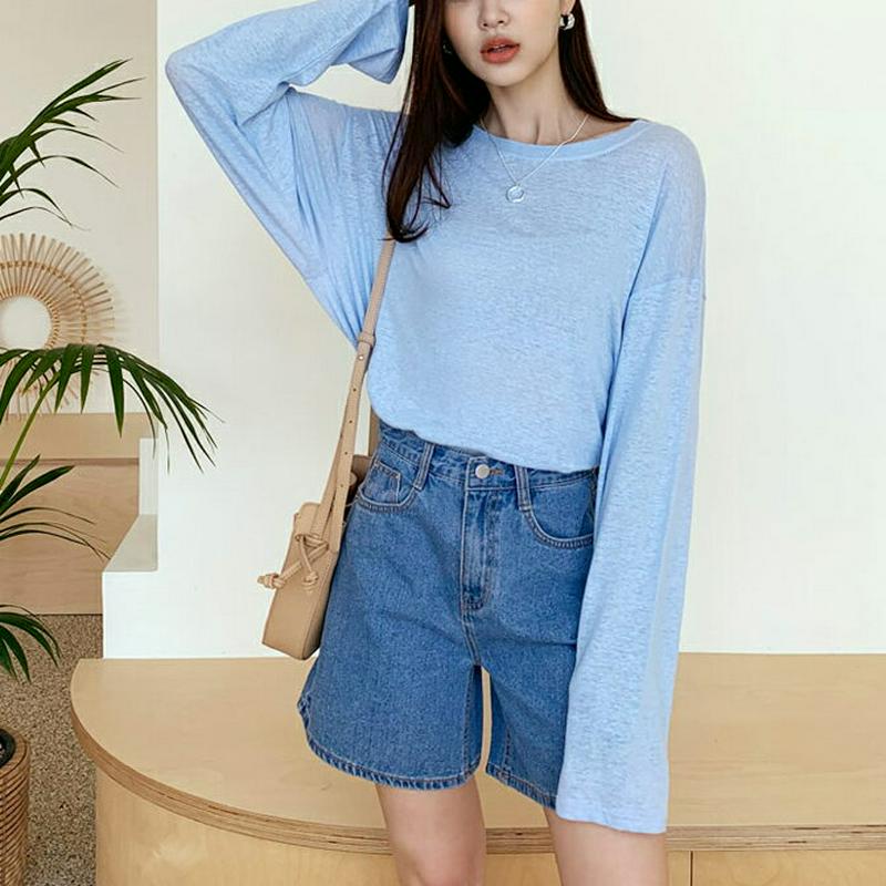 リネンルーズTシャツ・全7色・t55458 レディース 【tops】【トップス Tシャツ ロンT 長袖 リネン 単色 無地 シン