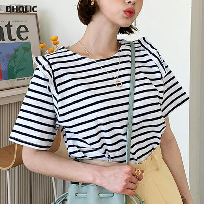 フリルボーダーTシャツ・全2色・t55451 レディース 【tops】【トップス Tシャツ ボーダー 柄 フリル カジュアル 可