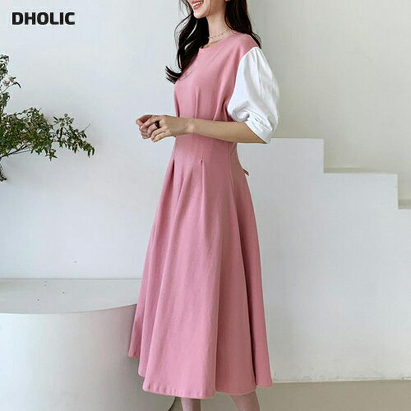 配色スリーブタックワンピース・全3色・b55464 レディース 【ops】【ワンピース ロング ロングワンピース タック 配色 