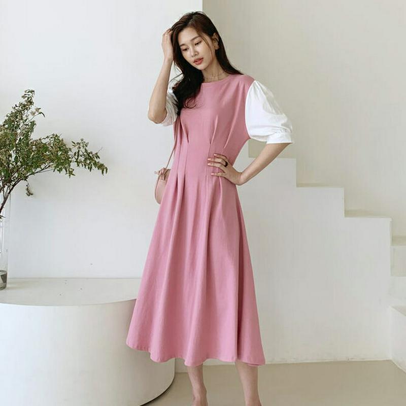 配色スリーブタックワンピース・全3色・b55464 レディース 【ops】【ワンピース ロング ロングワンピース タック 配色 