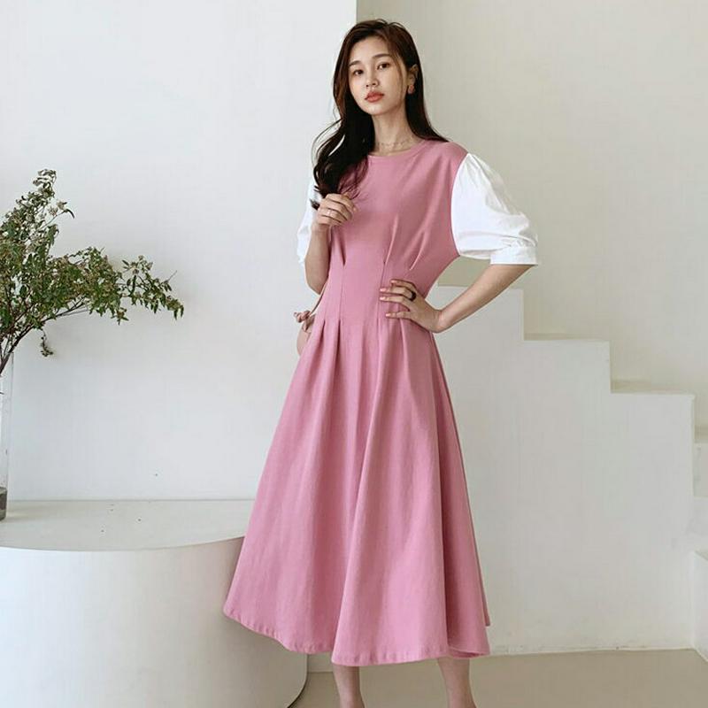 配色スリーブタックワンピース・全3色・b55464 レディース 【ops】【ワンピース ロング ロングワンピース タック 配色 