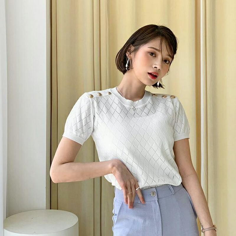 ボタンダイヤパンチングニット・全3色・b55452 レディース 【tops】【トップス ニット ニットトップス パンチング パン