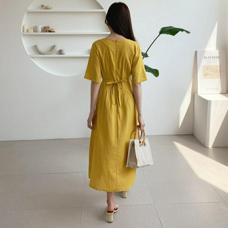 リネン混リボンワンピース・全3色・b59217 レディース 【ops】【ワンピース ロング ロングワンピース リネン リボン り