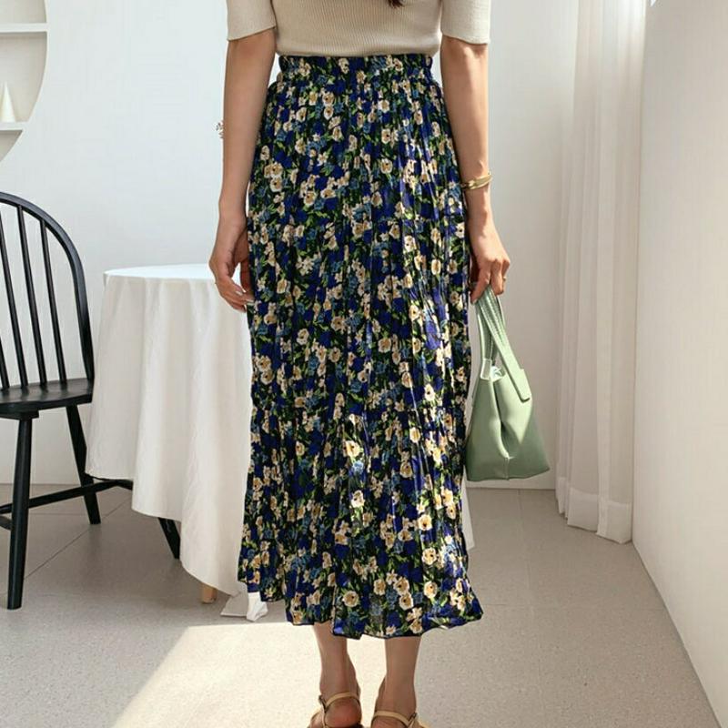 フローラルリンクルスカート・全2色・b59223 レディース 【sk】【スカート ロング ロングスカート 花柄 フラワー リンク