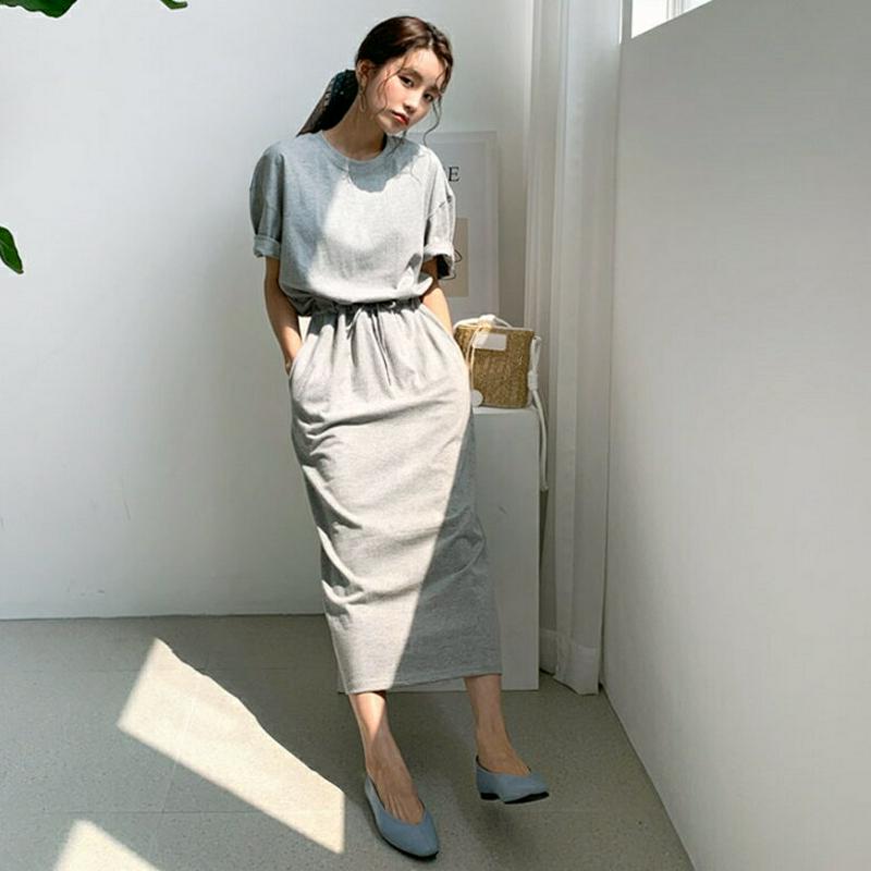 ドロストワンピース・全3色・b59218 レディース 【ops】【ワンピース ロング ロングワンピース 半袖 ハーフスリーブ 単