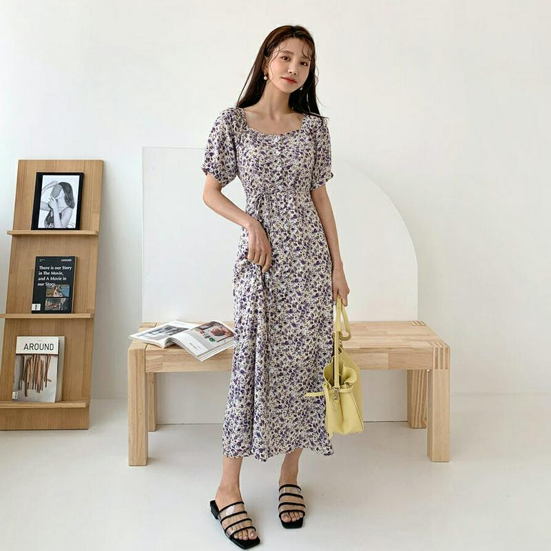 リボンフローラルワンピース・全2色・59219 レディース 【ops】【ワンピース ロング ロングワンピース 半袖 リボン りぼ