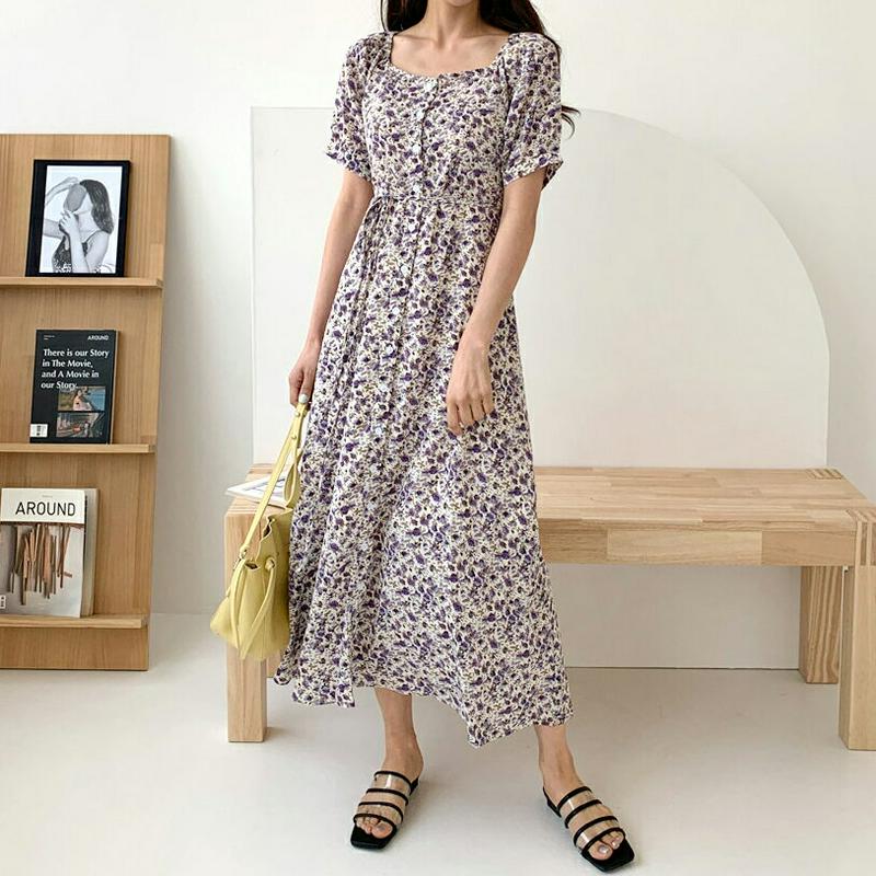 リボンフローラルワンピース・全2色・59219 レディース 【ops】【ワンピース ロング ロングワンピース 半袖 リボン りぼ