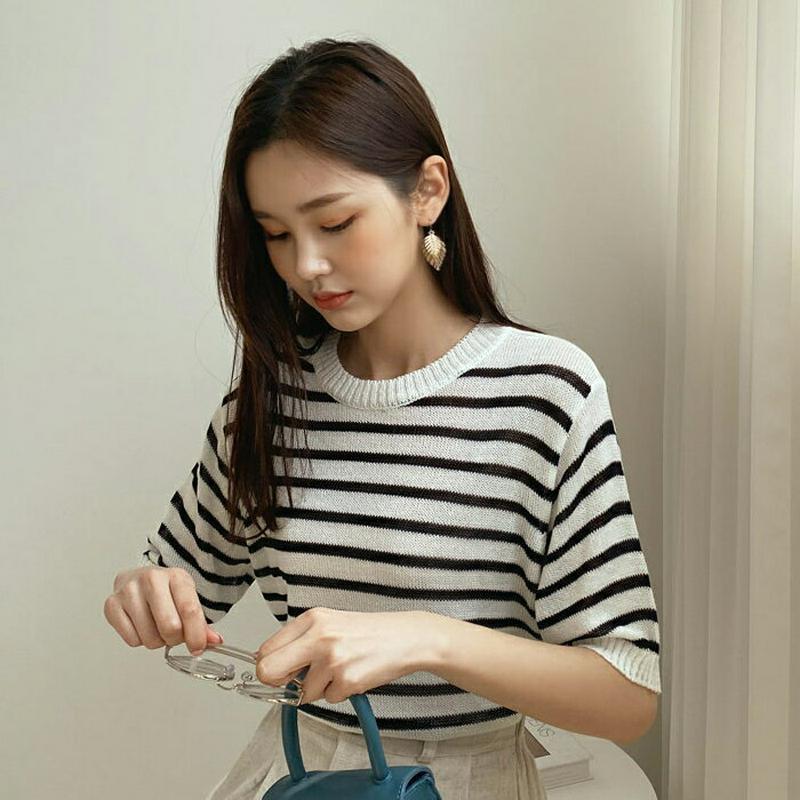 ボーダー半袖ニット・全5色・b59208 レディース 【tops】【トップス ニット ニットトップス 半袖 ハーフスリーブ ボー
