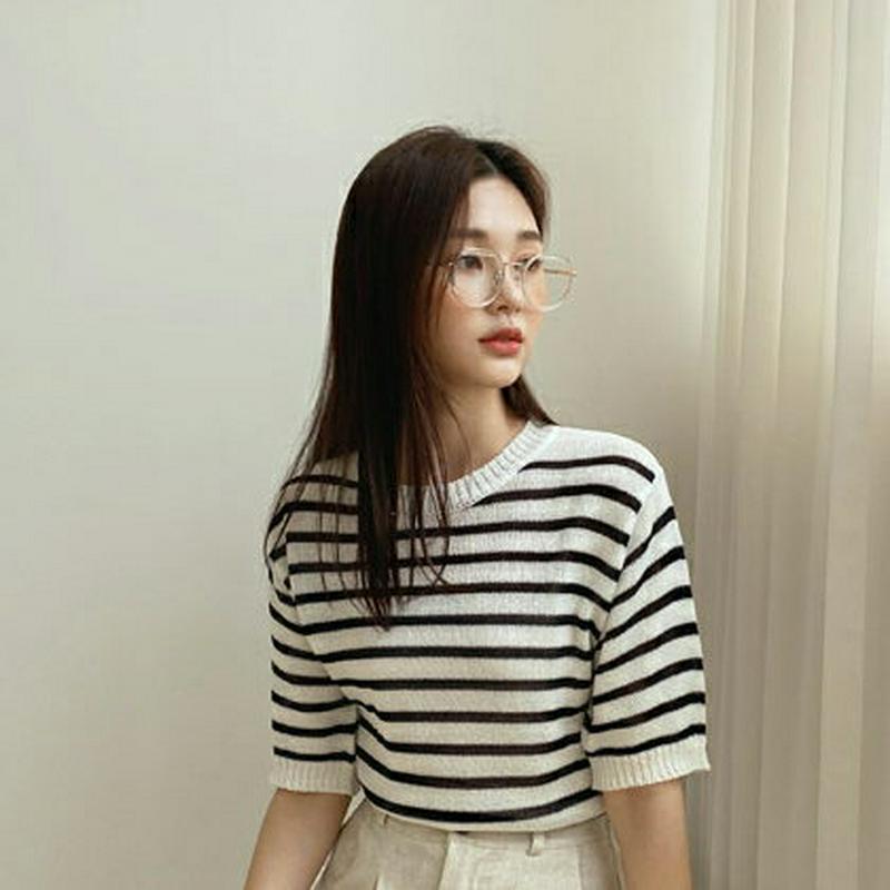 ボーダー半袖ニット・全5色・b59208 レディース 【tops】【トップス ニット ニットトップス 半袖 ハーフスリーブ ボー