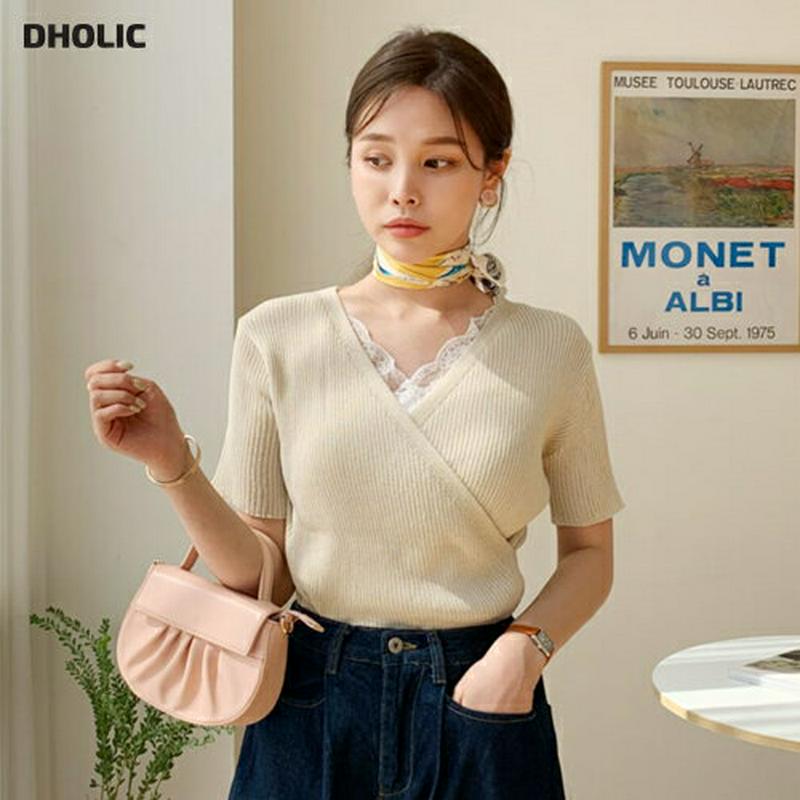 リブカシュクールニット・全4色・b62053 レディース【tops】【トップス ニット ニットトップス 半袖 ハーフスリーブ カ