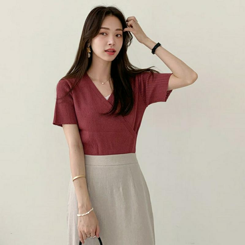 リブカシュクールニット・全4色・b62053 レディース【tops】【トップス ニット ニットトップス 半袖 ハーフスリーブ カ
