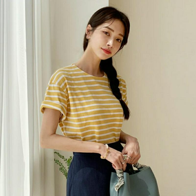 サイド配色ボーダーTシャツ・全4色・t62047 レディース【tops】【トップス Tシャツ 半袖 ハーフスリーブ ボーダー 柄