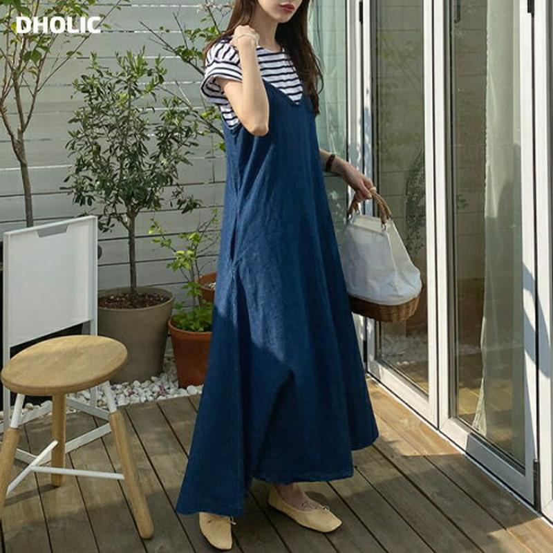 デニムフレアワンピース・全2色・b62086 レディース【ops】【ワンピース ロング ロングワンピース デニム デニムワンピー