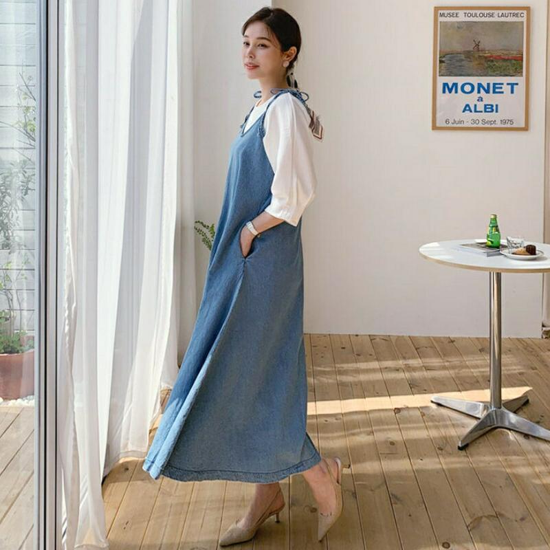 デニムフレアワンピース・全2色・b62086 レディース【ops】【ワンピース ロング ロングワンピース デニム デニムワンピー