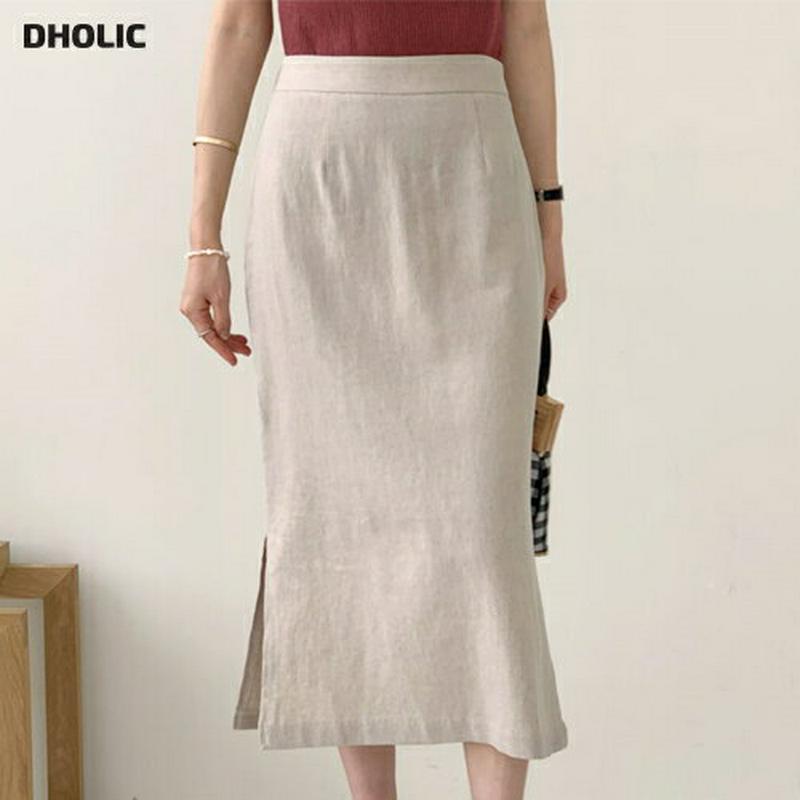 リネン混スリットスカート・全6色・b62103 レディース【sk】【スカート ロング ロングスカート スリット リネン 単色 無