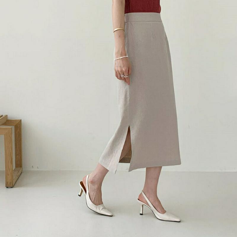 リネン混スリットスカート・全6色・b62103 レディース【sk】【スカート ロング ロングスカート スリット リネン 単色 無