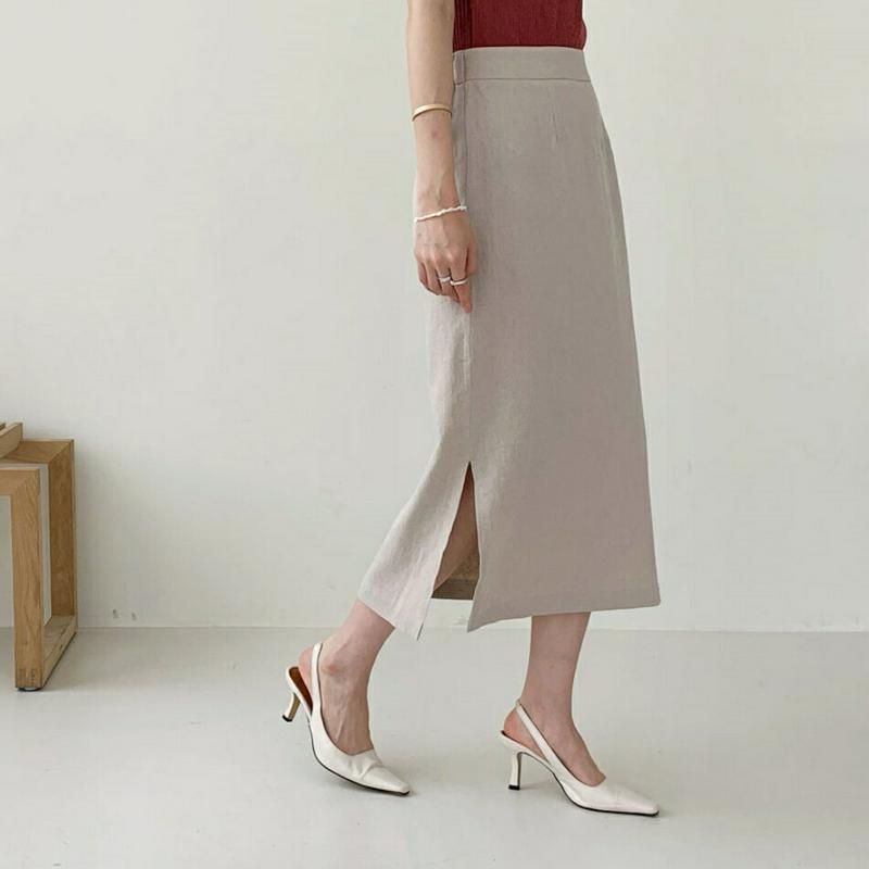 リネン混スリットスカート・全6色・b62103 レディース【sk】【スカート ロング ロングスカート スリット リネン 単色 無