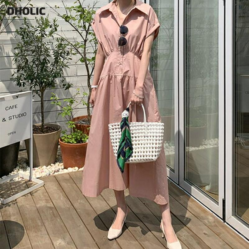 コットンボタンカラーワンピース・全3色・b62087 レディース【ops】【ワンピース ロング ロングワンピース ショートスリー