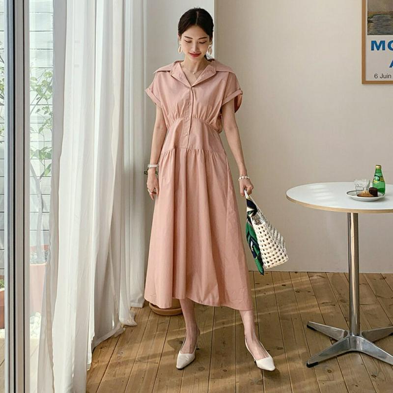 コットンボタンカラーワンピース・全3色・b62087 レディース【ops】【ワンピース ロング ロングワンピース ショートスリー