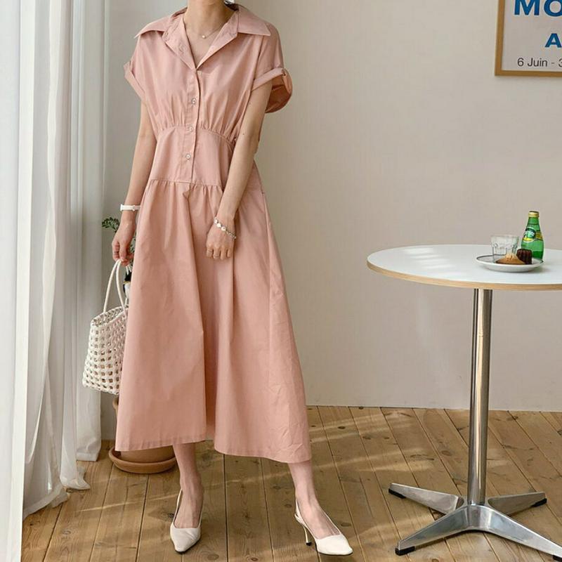 コットンボタンカラーワンピース・全3色・b62087 レディース【ops】【ワンピース ロング ロングワンピース ショートスリー