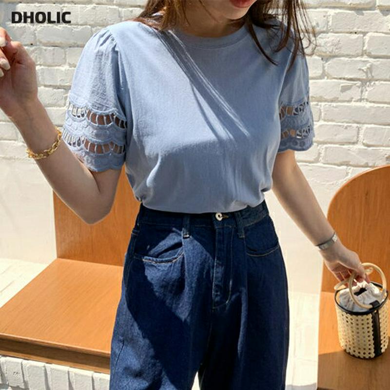 パンチングスリーブTシャツ・全3色・b62008 レディース【tops】【トップス Tシャツ 半袖 パンチング スカラップ 大人