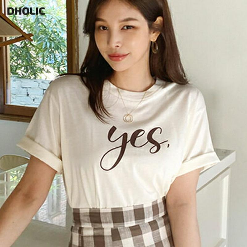 yes,コットンTシャツ・全3色・b62009 レディース【tops】【トップス Tシャツ 半袖 ハーフスリーブ ロゴ ロゴT 