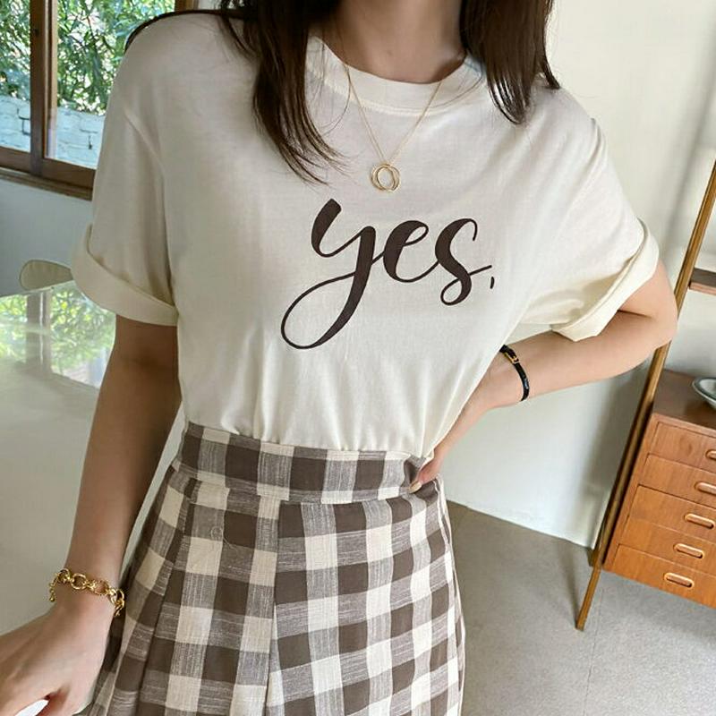 yes,コットンTシャツ・全3色・b62009 レディース【tops】【トップス Tシャツ 半袖 ハーフスリーブ ロゴ ロゴT 
