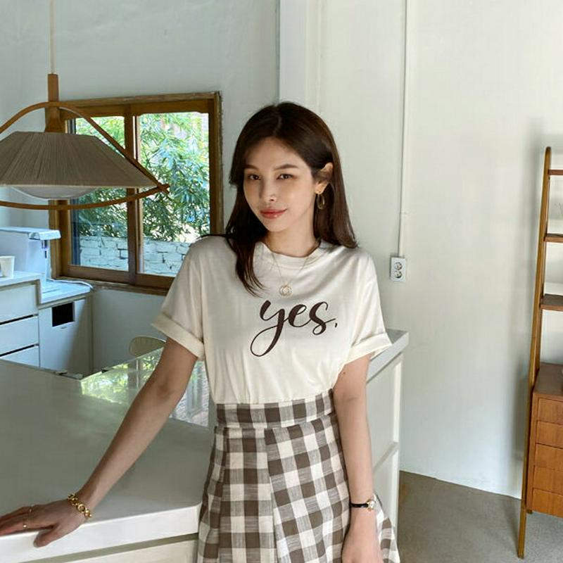 yes,コットンTシャツ・全3色・b62009 レディース【tops】【トップス Tシャツ 半袖 ハーフスリーブ ロゴ ロゴT 