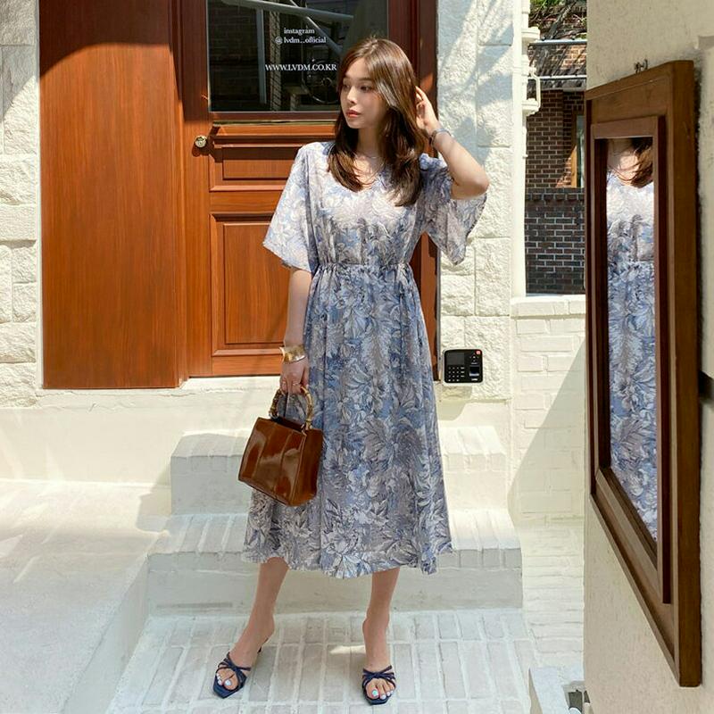 ボタニカルドロストワンピース・全3色・b62019 レディース【ops】【ワンピース ロング ロングワンピース ボタニカル ドロ