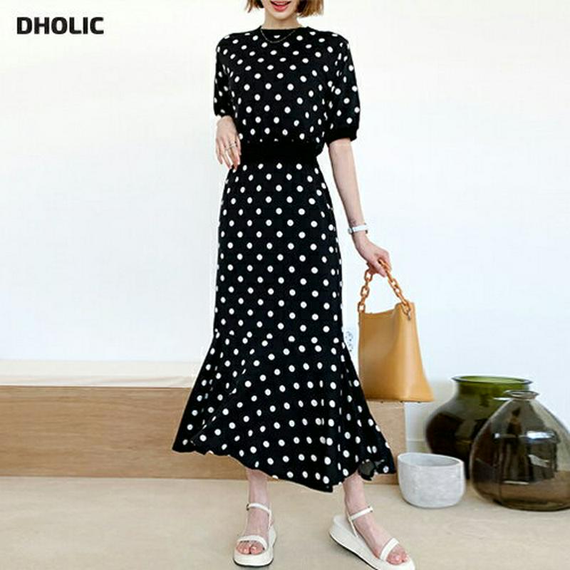 フレアヘムドットワンピース・全2色・b55501 レディース 【ops】【ワンピース ロング ロングワンピース 半袖 ハーフスリ