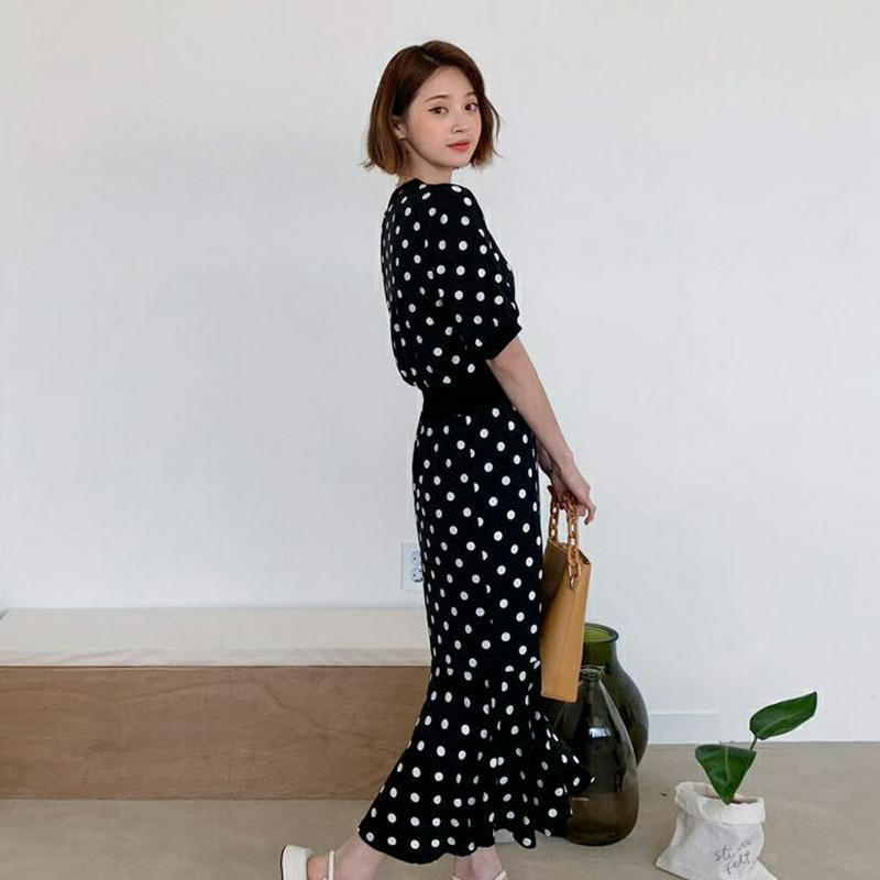 フレアヘムドットワンピース・全2色・b55501 レディース 【ops】【ワンピース ロング ロングワンピース 半袖 ハーフスリ