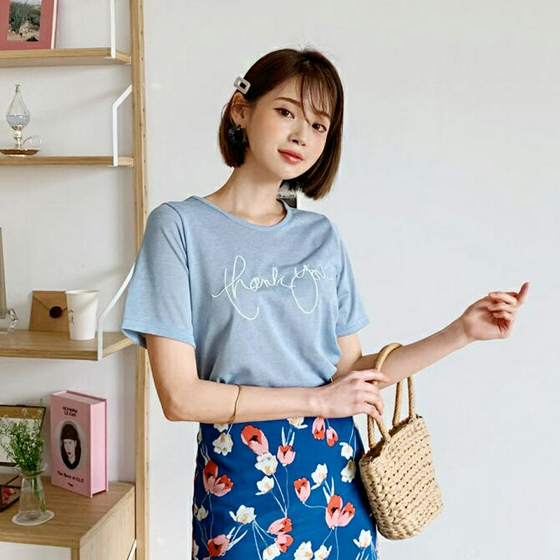 刺繍レタリングTシャツ・全4色・b55493 レディース 【tops】【トップス Tシャツ 半袖 レタリング ロゴ ロゴT 刺繍