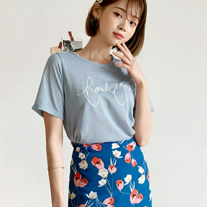 刺繍レタリングTシャツ・全4色・b55493 レディース 【tops】【トップス Tシャツ 半袖 レタリング ロゴ ロゴT 刺繍
