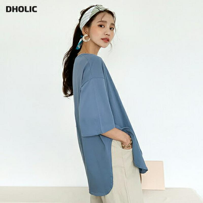 UネックスリットTシャツ・全5色・b55486 レディース 【tops】【トップス Tシャツ 半袖 ハーフスリーブ 無地T 単色