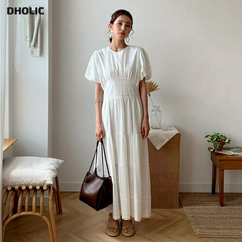 パンチングパフワンピース・全3色・b55500 レディース 【ops】【ワンピース ロング ロングワンピース パンチング レース