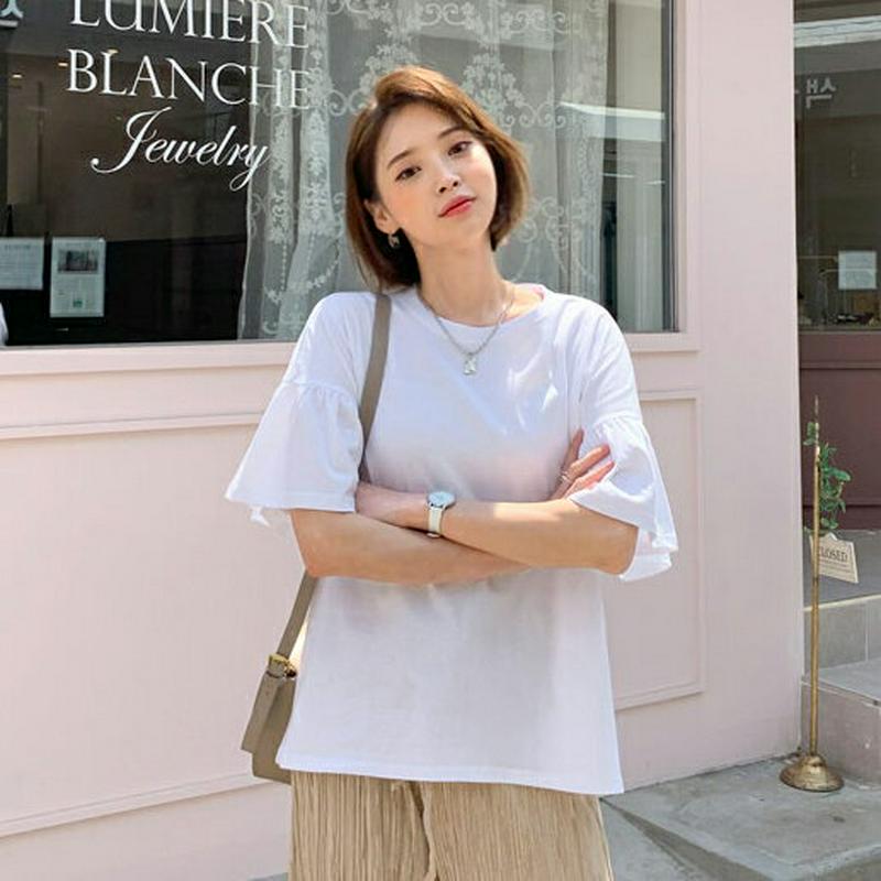 フレアスリーブTシャツ・全4色・b55494 レディース 【tops】【トップス Tシャツ 半袖 ハーフスリーブ フレア フレア