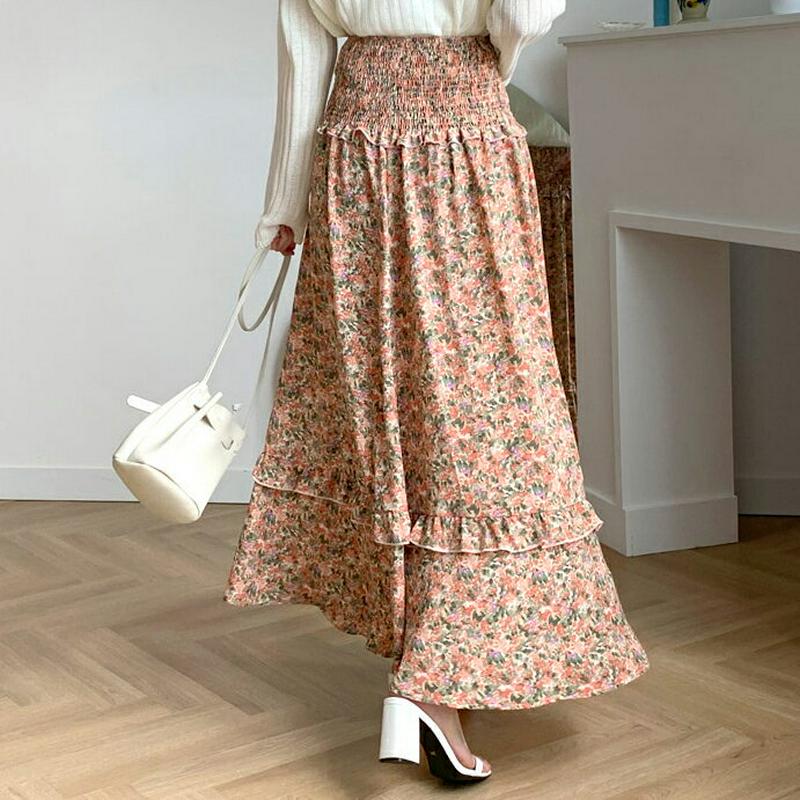 シャーリング花柄スカート・全4色・t55509 レディース 【sk】【スカート ロング ロングスカート 花柄 フラワー 小花柄 