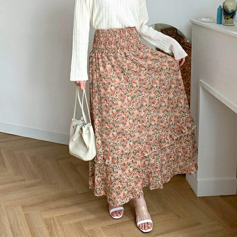 シャーリング花柄スカート・全4色・t55509 レディース 【sk】【スカート ロング ロングスカート 花柄 フラワー 小花柄 