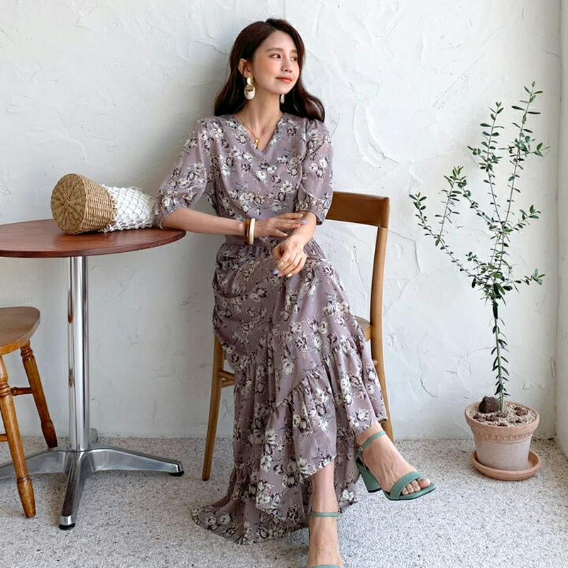 フローラルロングワンピース・全3色・b55497 レディース 【ops】【ワンピース ロング ロングワンピース マキシー シフォ