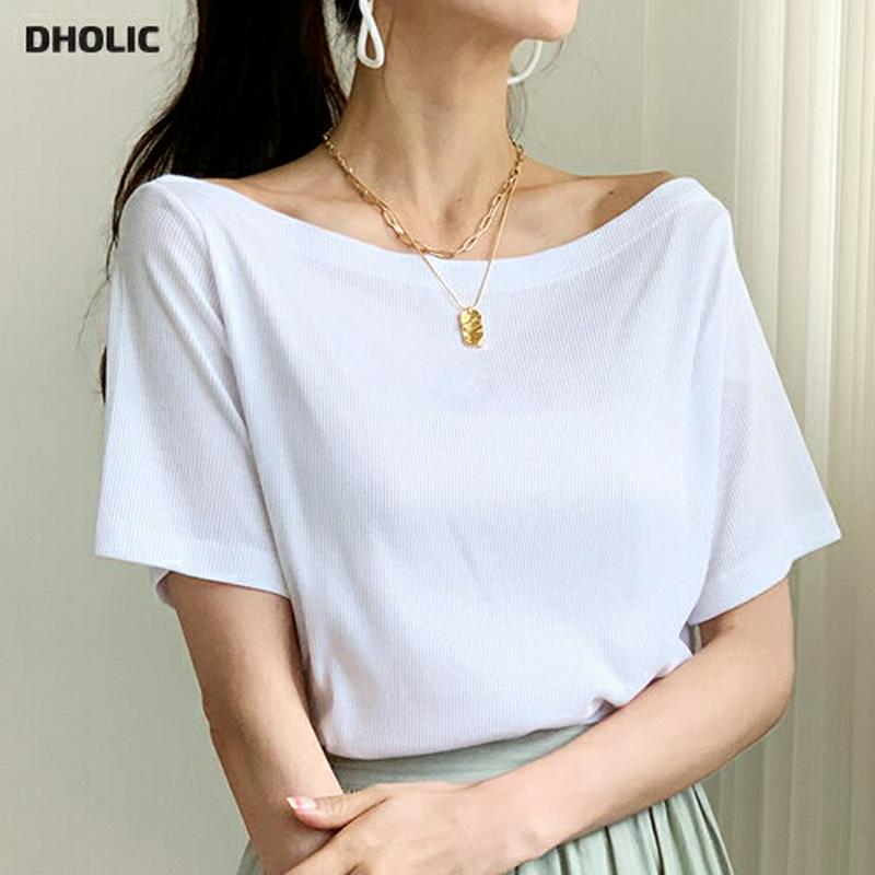 リブボートネックTシャツ・全3色・b55492 レディース 【tops】【トップス Tシャツ カットソー ボートネック デコルテ