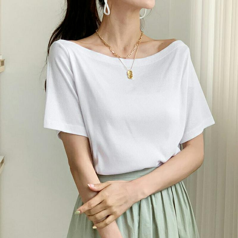 リブボートネックTシャツ・全3色・b55492 レディース 【tops】【トップス Tシャツ カットソー ボートネック デコルテ