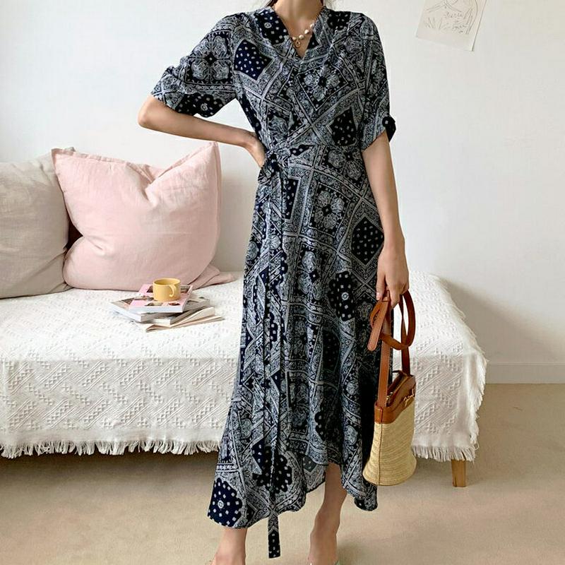 ペイズリーラップワンピース・全2色・b55503 レディース 【ops】【ワンピース ロング ロングワンピース Vネック カシュ