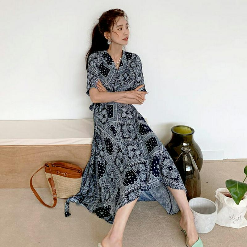 ペイズリーラップワンピース・全2色・b55503 レディース 【ops】【ワンピース ロング ロングワンピース Vネック カシュ