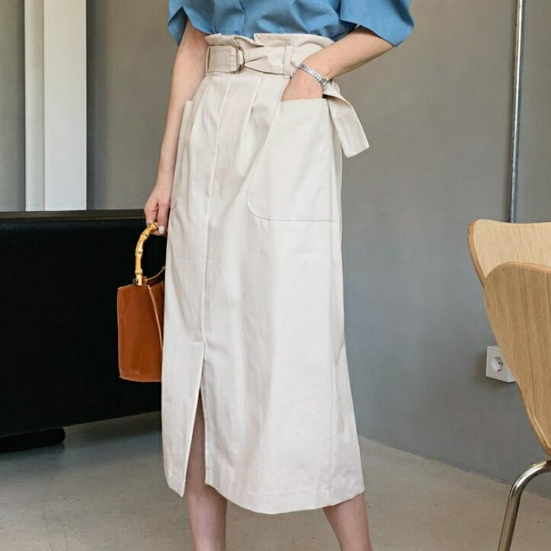 ベルト付タックスカート・全3色・t61995 レディース【sk】【スカート ロング ロングスカート タック 単色 無地 シンプル