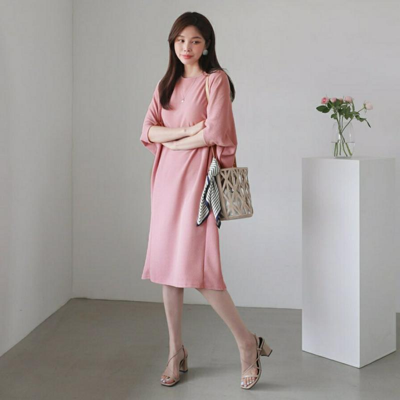 ドルマンスリーブワンピース・全4色・b61965 レディース【ops】【ワンピース ミディ丈 ミディワンピース 半袖 ハーフスリ