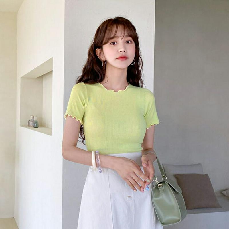 ウェーブスリムTシャツ・全3色・b59125 レディース 【tops】【トップス Tシャツ カットソー ラウンドネック ウェーブ